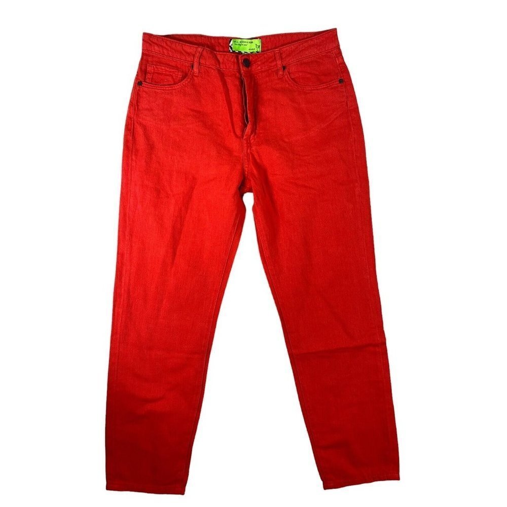 Free People x Sandrine Rose Womens Red Denim Jeans Pockets Straight Size 31 NEW